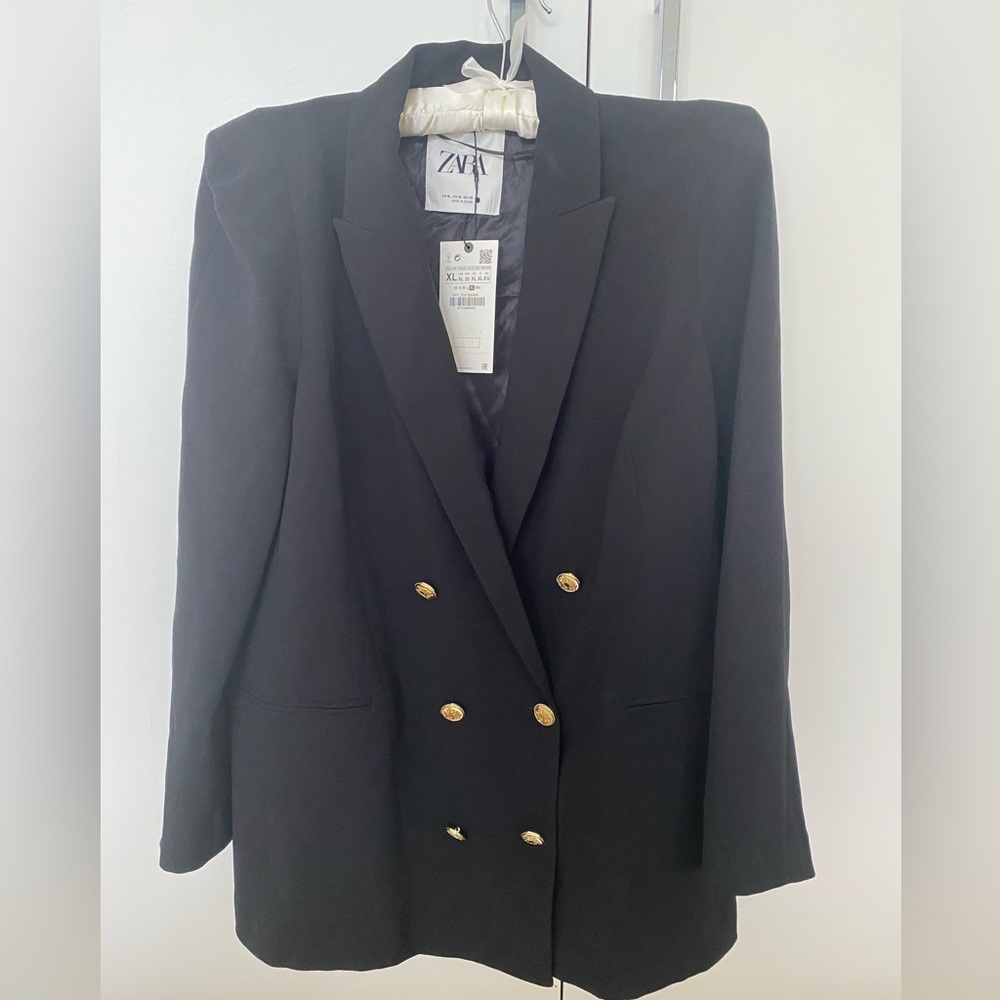 Zara Black Double Breasted Blazer XL